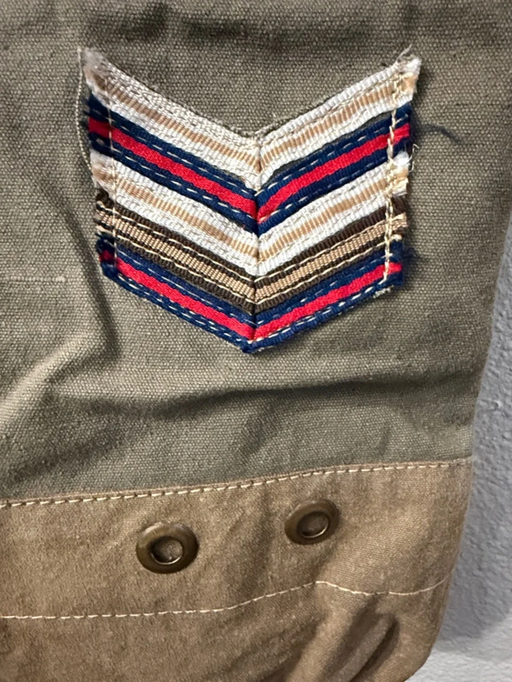 MYRA Military Canvas and Leather Tote Bag Vintage Utility